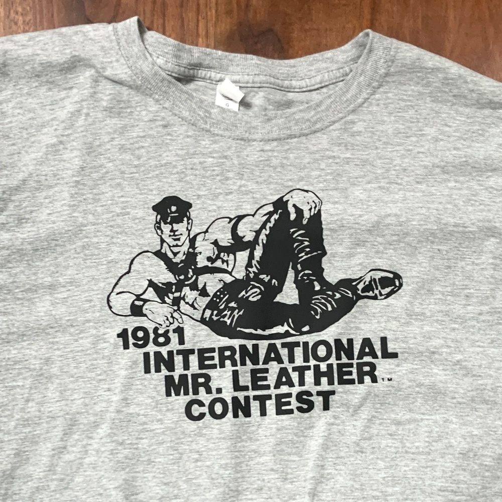 International Mr. Leather 1981 T-Shirt Reproduction on 100% Cotton Gray T-Shirt